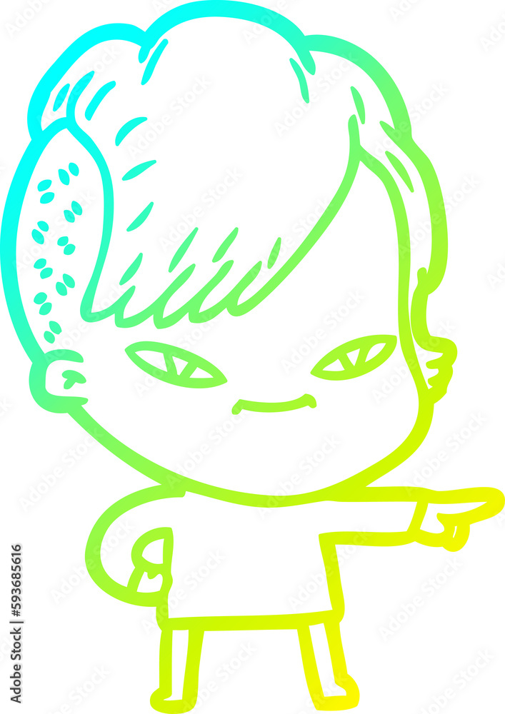 cold gradient line drawing cute cartoon girl with hipster haircut cold gradient line drawing cute cartoon girl with hipster haircut