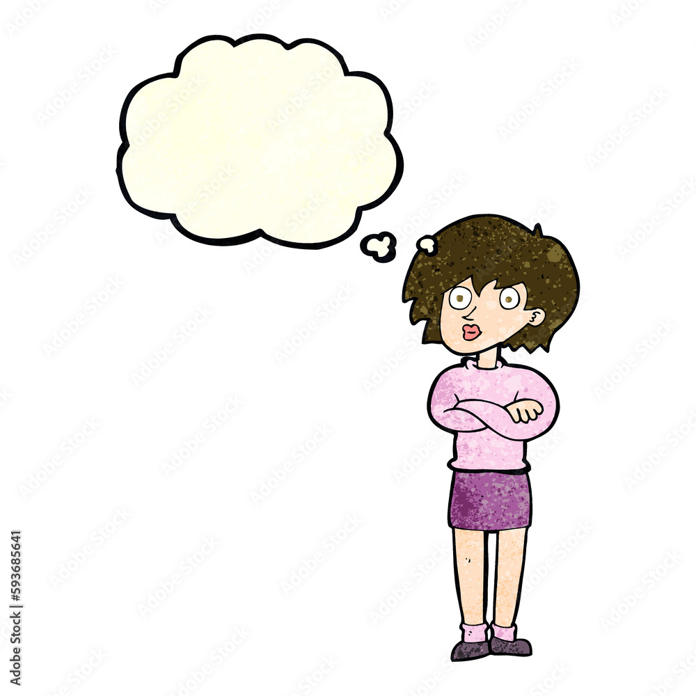 cartoon woman wit crossed arms with thought bubble cartoon woman wit crossed arms with thought bubble
