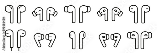 Earphones vector icons. Headphones icon set. 