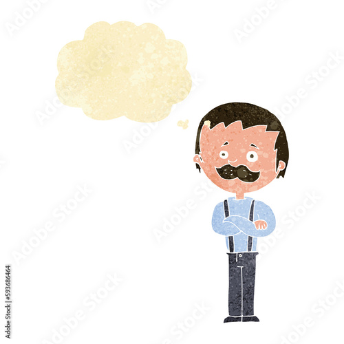 cartoon man with mustache with thought bubble