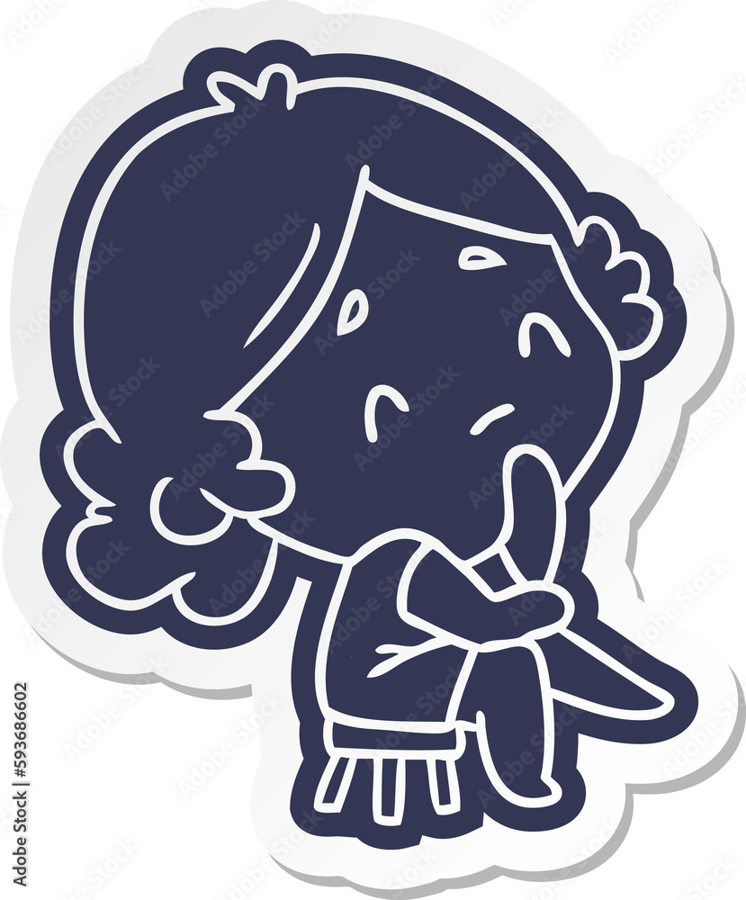 cartoon sticker of a cute kawaii lady