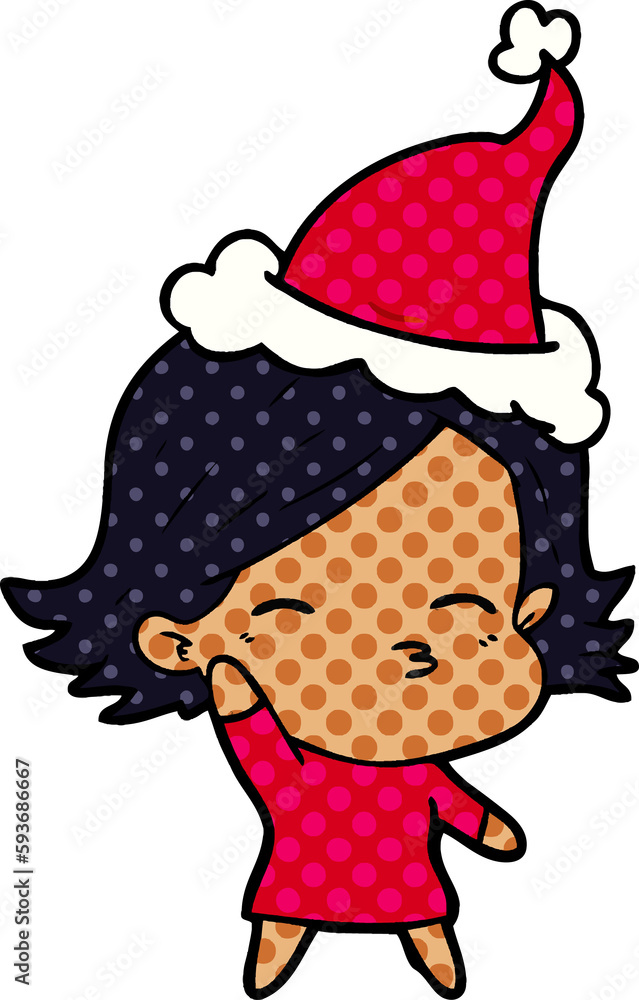 comic book style illustration of a woman wearing santa hat