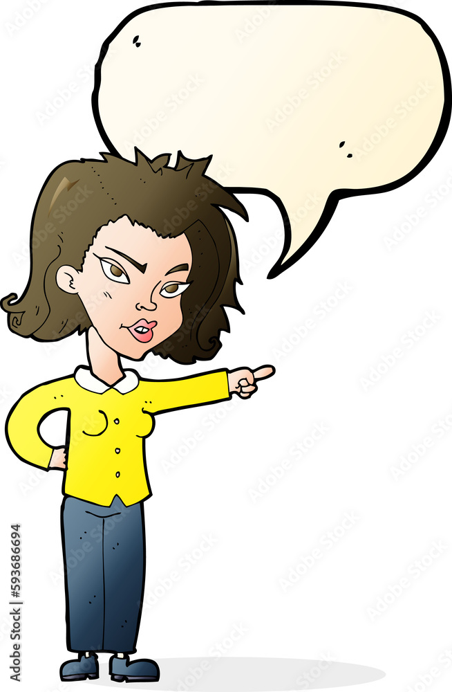 cartoon woman pointing with speech bubble cartoon woman pointing with speech bubble