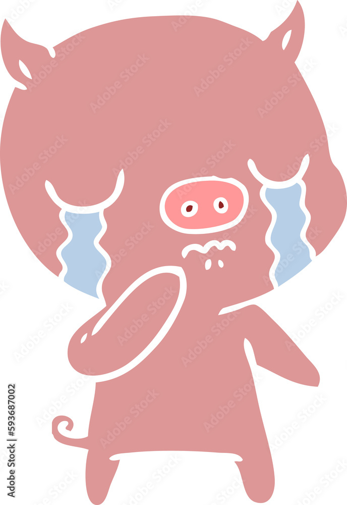 flat color style cartoon pig crying flat color style cartoon pig crying