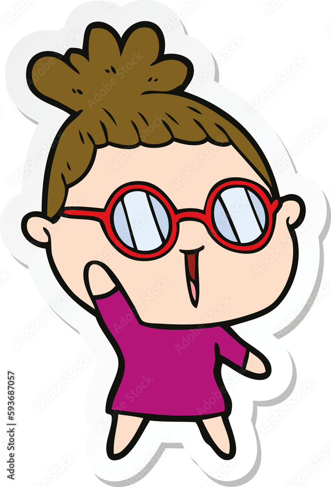 sticker of a cartoon woman wearing spectacles sticker of a cartoon woman wearing spectacles