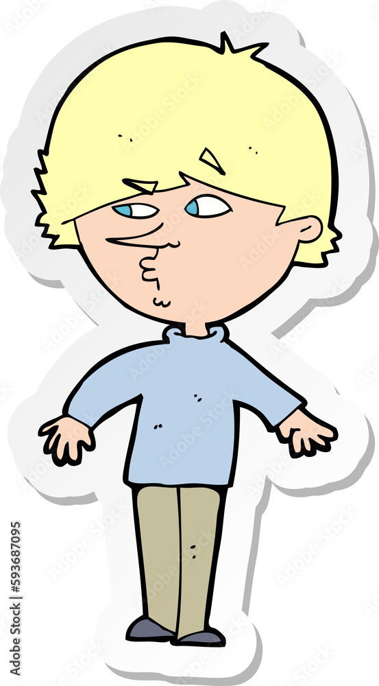 sticker of a cartoon suspicious man looking over shoulder sticker of a cartoon suspicious man looking over shoulder