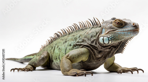 Detailed studio portrait of iguana, isolated on white background, generative ai © neng kokom komala