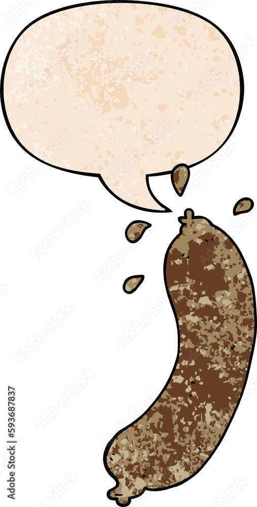 cartoon sausage and speech bubble in retro texture style cartoon sausage and speech bubble in retro texture style