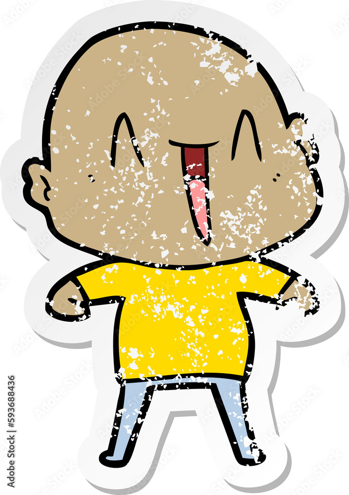distressed sticker of a happy cartoon bald man distressed sticker of a happy cartoon bald man