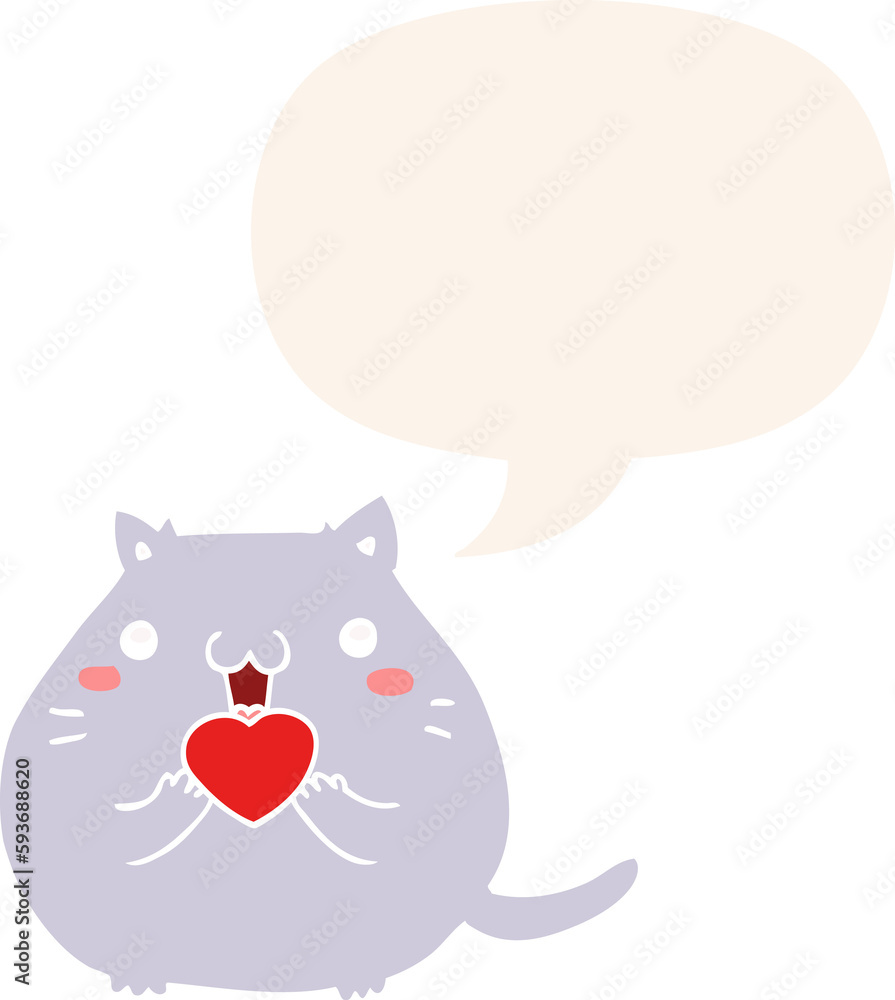 cute cartoon cat in love and speech bubble in retro style cute cartoon cat in love and speech bubble in retro style