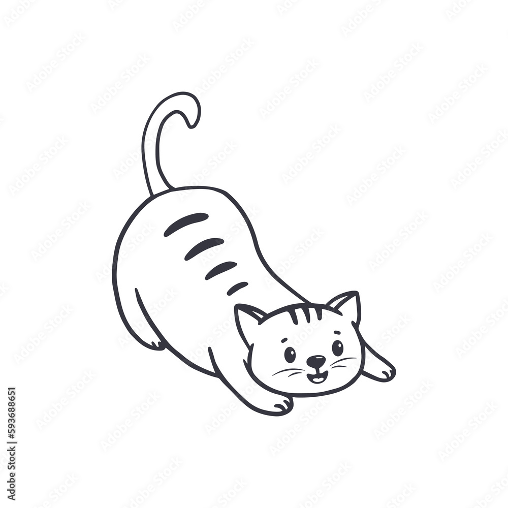 Naklejka premium Cute cartoon cat. Doodle cat. Coloring. Vector illustration