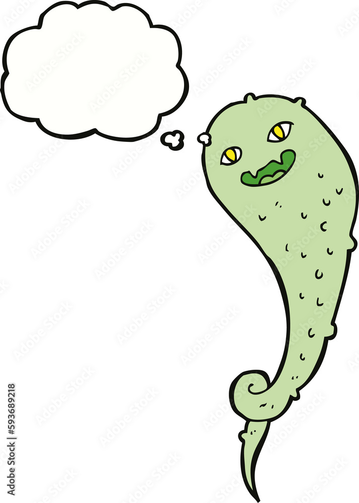 Naklejka premium cartoon spooky ghost with thought bubble