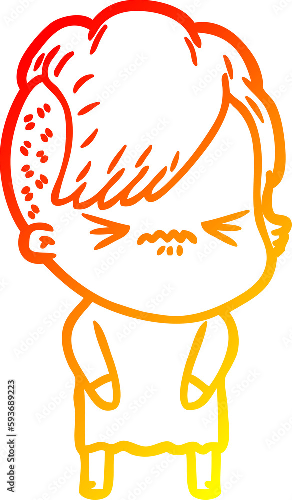 warm gradient line drawing cartoon annoyed hipster girl warm gradient line drawing cartoon annoyed hipster girl