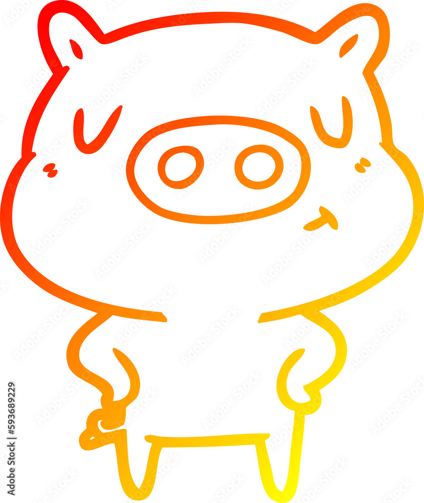 warm gradient line drawing cartoon content pig warm gradient line drawing cartoon content pig