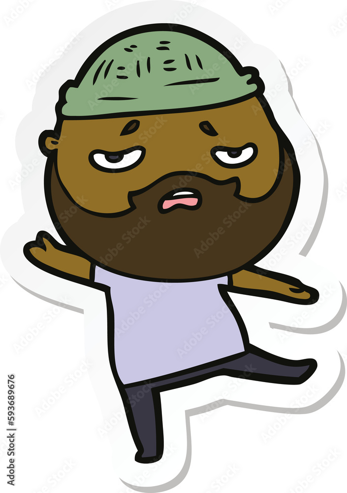 sticker of a cartoon worried man with beard