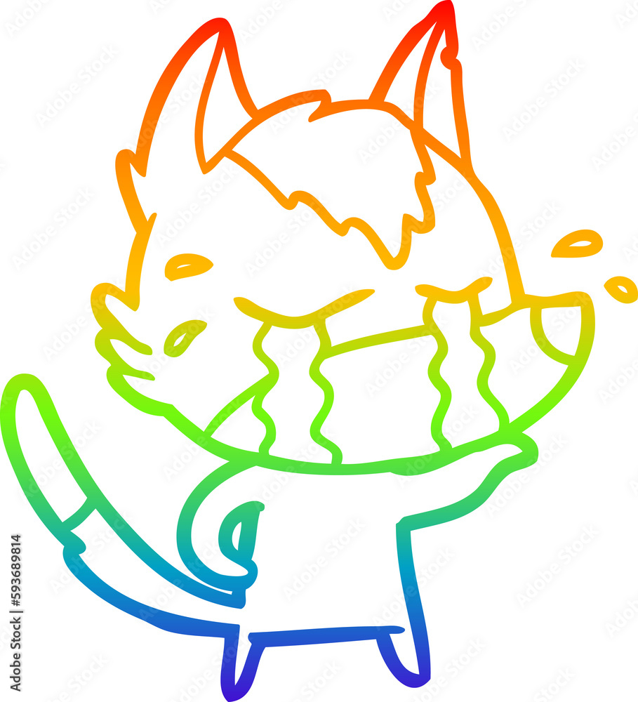 rainbow gradient line drawing cartoon crying wolf rainbow gradient line drawing cartoon crying wolf