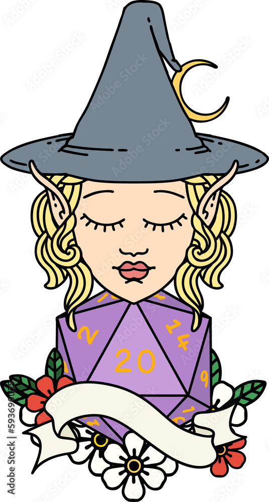 elf mage character with natural twenty dice roll illustration elf mage character with natural twenty dice roll illustration