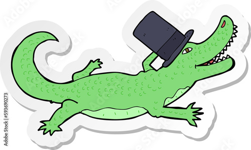 sticker of a cartoon crocodile in top hat