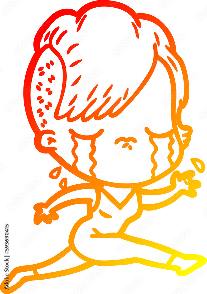 warm gradient line drawing cartoon crying girl running warm gradient line drawing cartoon crying girl running