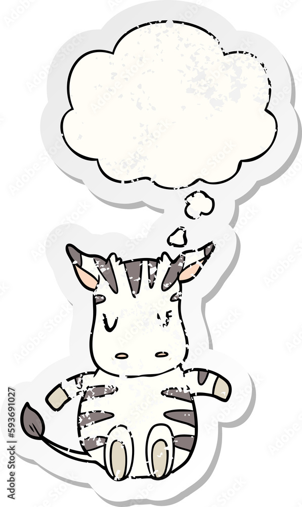 cartoon zebra and thought bubble as a distressed worn sticker cartoon zebra and thought bubble as a distressed worn sticker