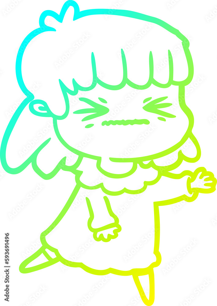 cold gradient line drawing cartoon angry girl cold gradient line drawing cartoon angry girl