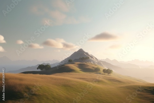 A minimalist landscape with a scenic hilltop or mountaintop, Generative AI