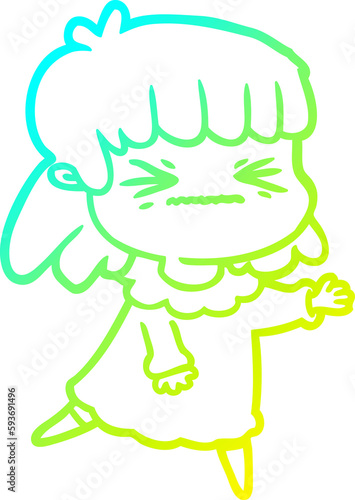 cold gradient line drawing cartoon angry girl