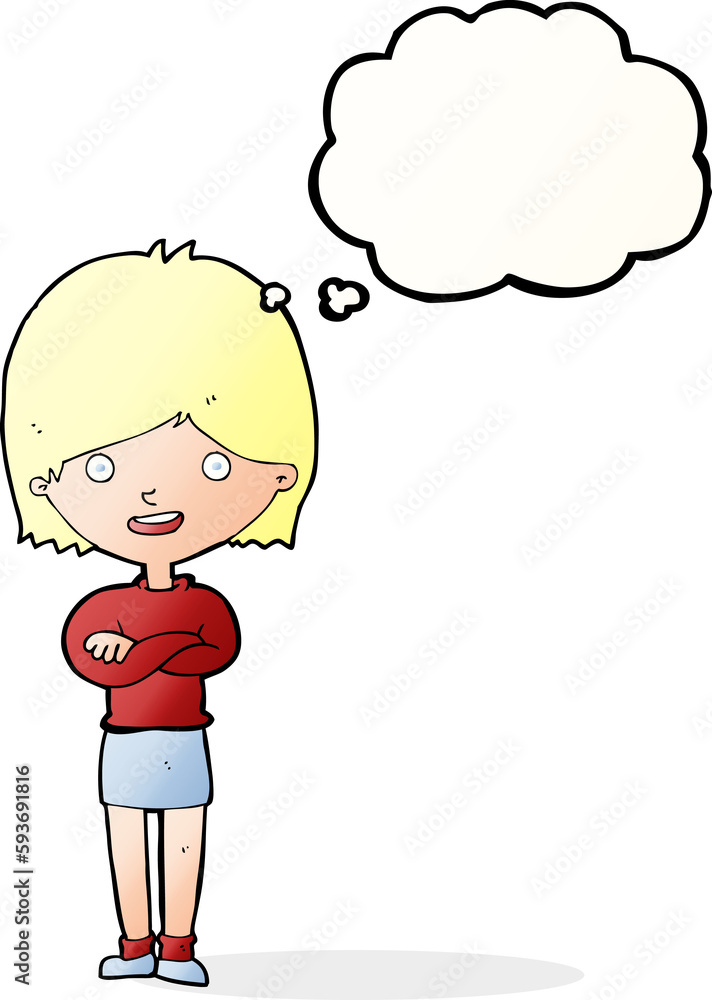 cartoon happy woman with thought bubble cartoon happy woman with thought bubble