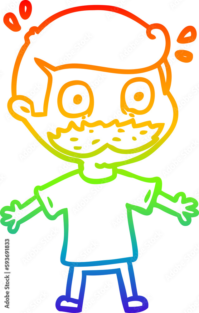 rainbow gradient line drawing cartoon man with mustache shocked rainbow gradient line drawing cartoon man with mustache shocked