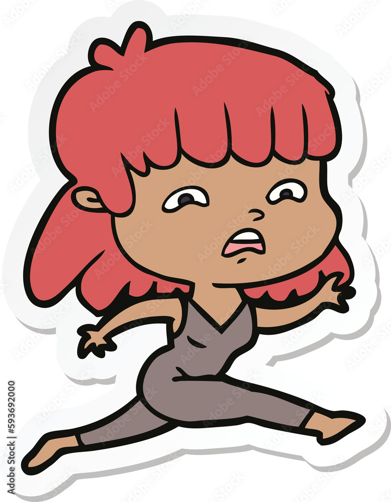 sticker of a cartoon worried woman sticker of a cartoon worried woman