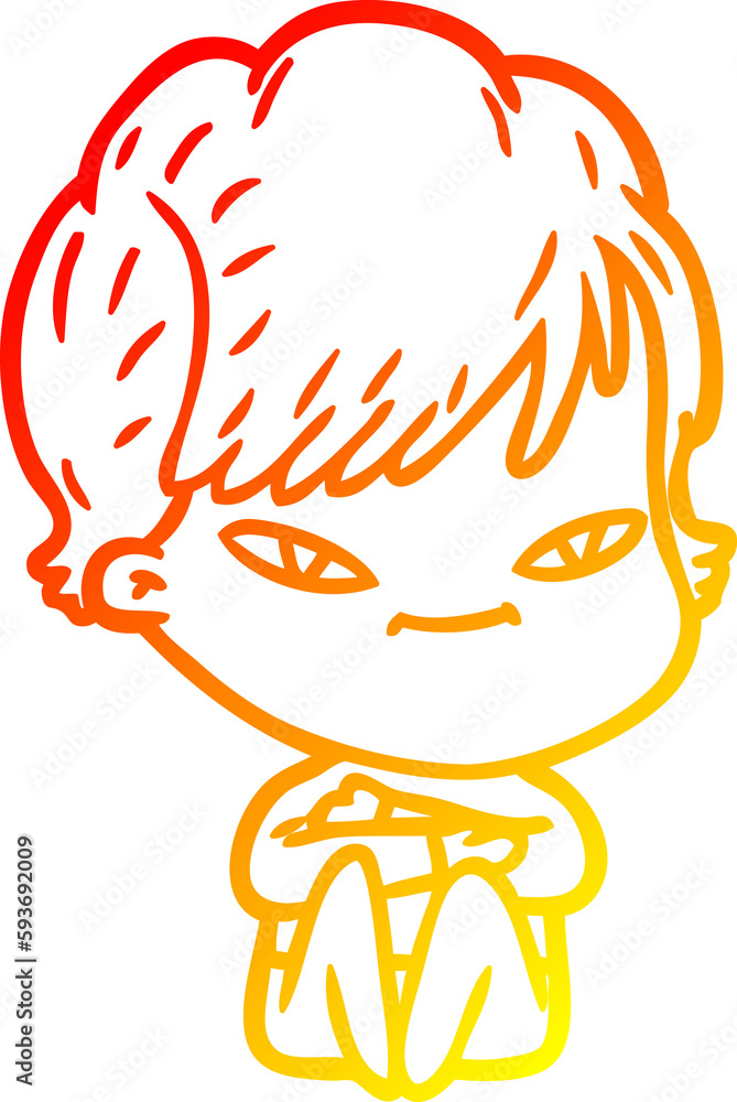 warm gradient line drawing cartoon happy woman warm gradient line drawing cartoon happy woman