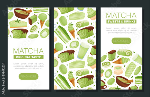Matcha Food and Drink Banner Design with Tasty Dessert Vector Template