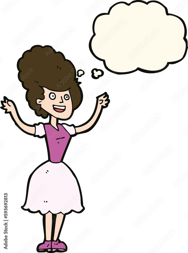 cartoon happy 1950's woman with thought bubble cartoon happy 1950's woman with thought bubble