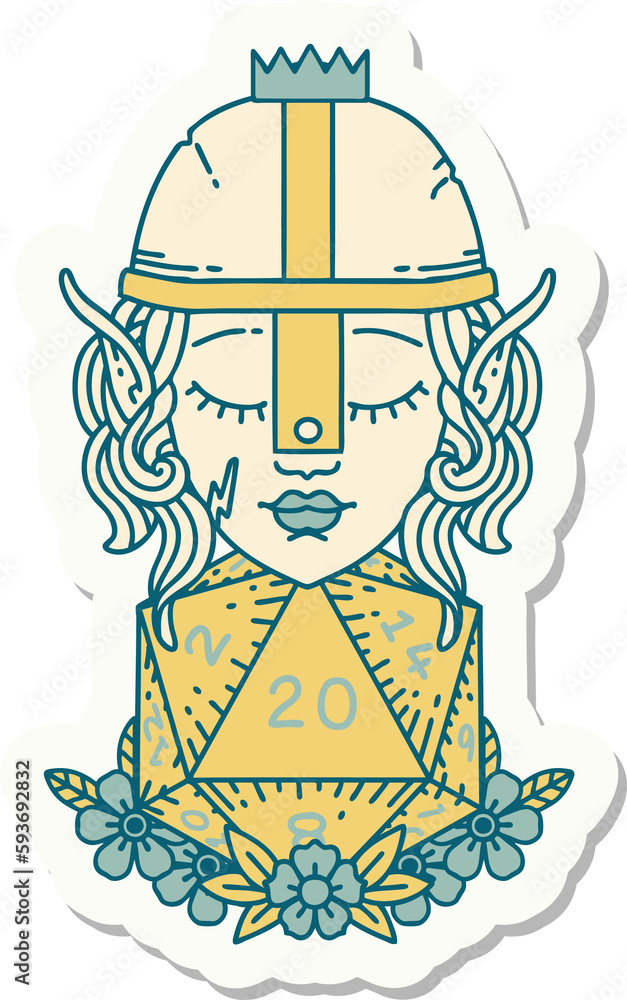 elf fighter with natural twenty dice roll sticker elf fighter with natural twenty dice roll sticker