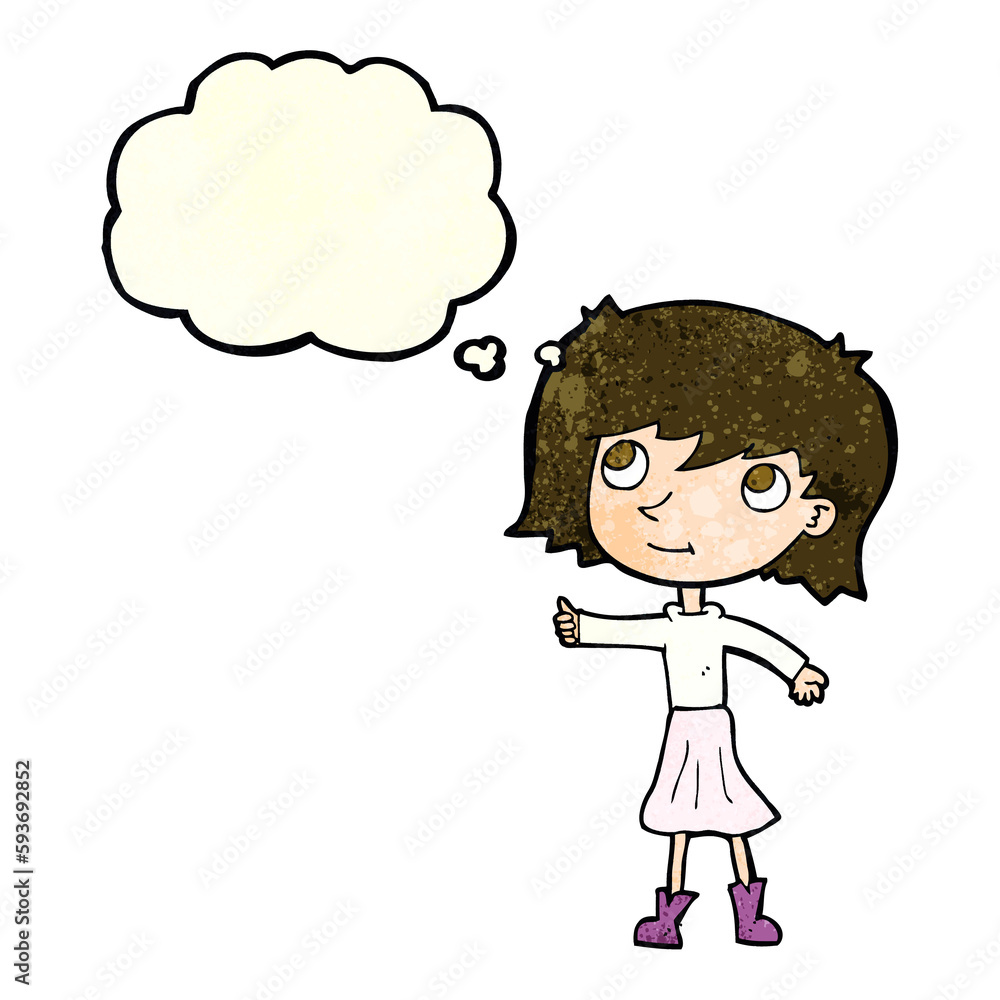 cartoon happy girl with thought bubble cartoon happy girl with thought bubble