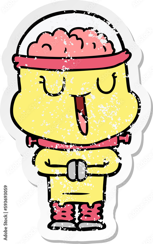 distressed sticker of a happy cartoon robot distressed sticker of a happy cartoon robot