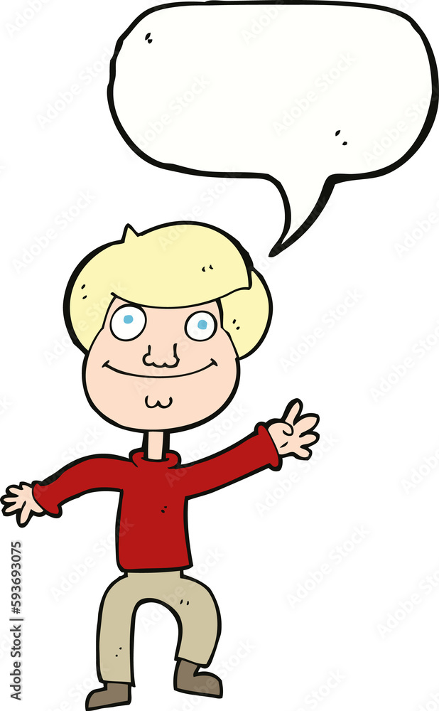 cartoon happy man waving with speech bubble cartoon happy man waving with speech bubble