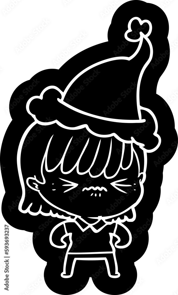 annoyed cartoon icon of a girl wearing santa hat annoyed cartoon icon of a girl wearing santa hat