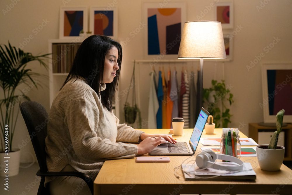 Female freelancer using laptop working from home Female freelancer using laptop working from home