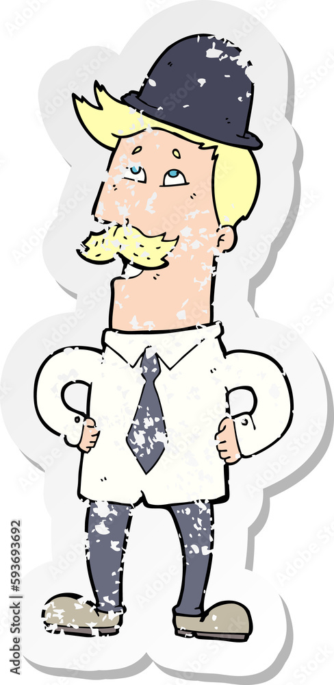 retro distressed sticker of a cartoon man with mustache retro distressed sticker of a cartoon man with mustache