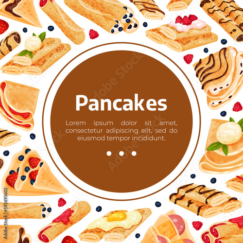 Sweet Crepe or Pancake Food Banner Design Vector Template