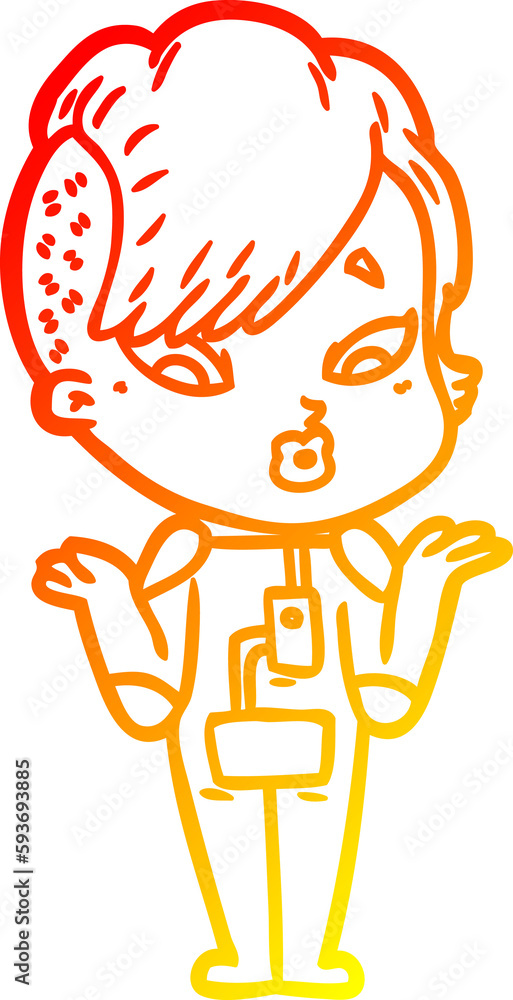 warm gradient line drawing cartoon surprised girl in science fiction clothes warm gradient line drawing cartoon surprised girl in science fiction clothes