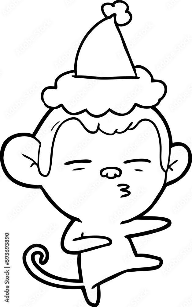 line drawing of a suspicious monkey wearing santa hat line drawing of a suspicious monkey wearing santa hat