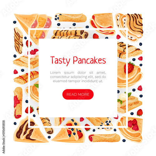 Sweet Crepe or Pancake Food Banner Design Vector Template