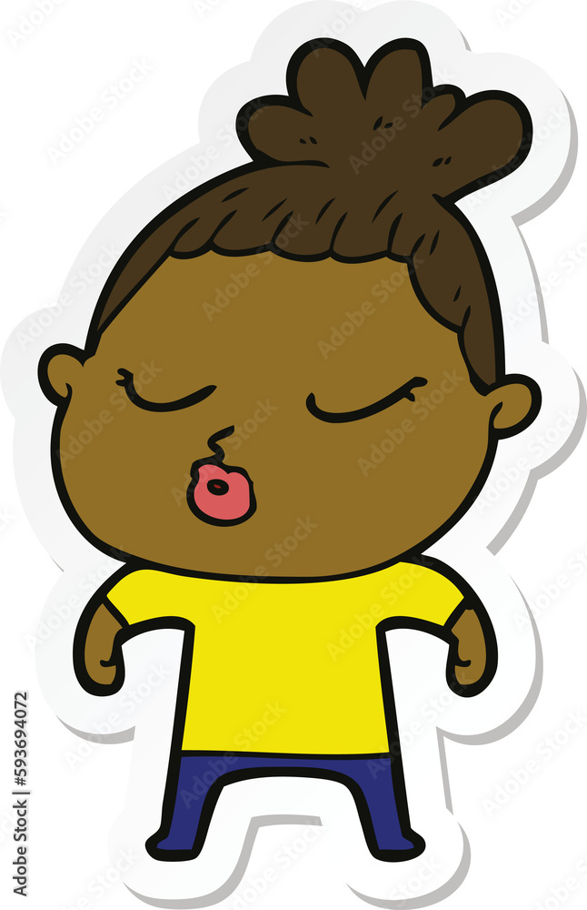 sticker of a cartoon calm woman