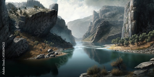 river landscape between mountains  generative ai illustration