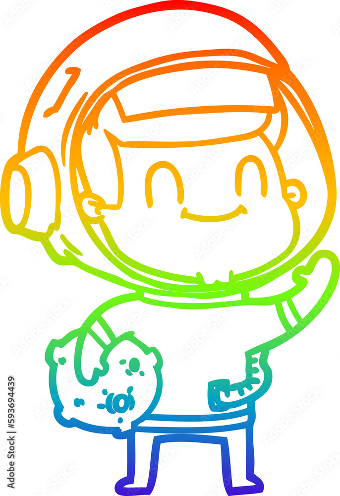 rainbow gradient line drawing happy cartoon astronaut man rainbow gradient line drawing happy cartoon astronaut man
