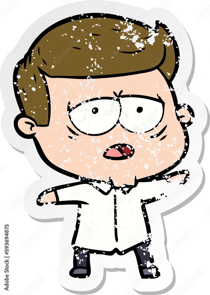 Fototapeta premium distressed sticker of a cartoon tired man