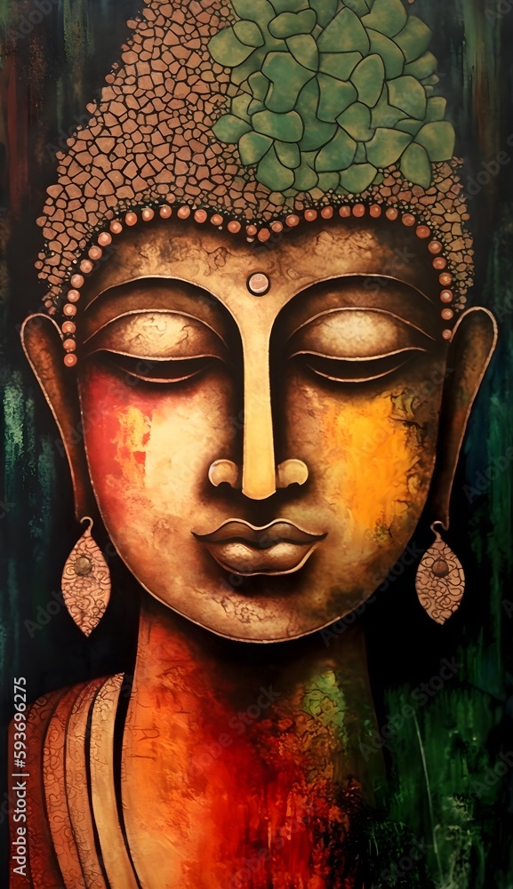 Buddha colorful portrait  illustration - generative ai