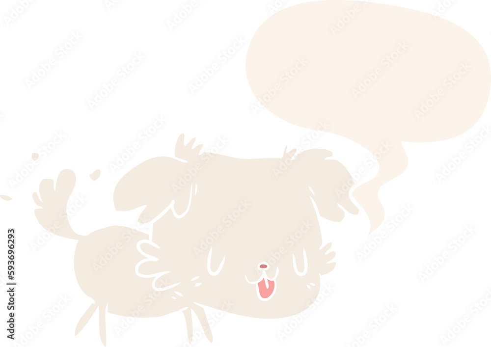 Obraz premium cute cartoon dog wagging tail and speech bubble in retro style
